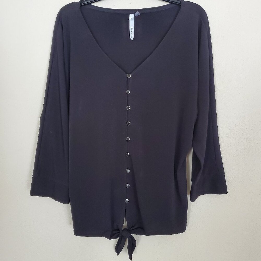 NY Collection Black Button Top Large